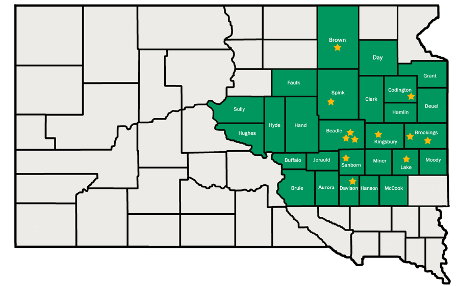 Membership Map with Yellow Stars Indicating Branch Locations